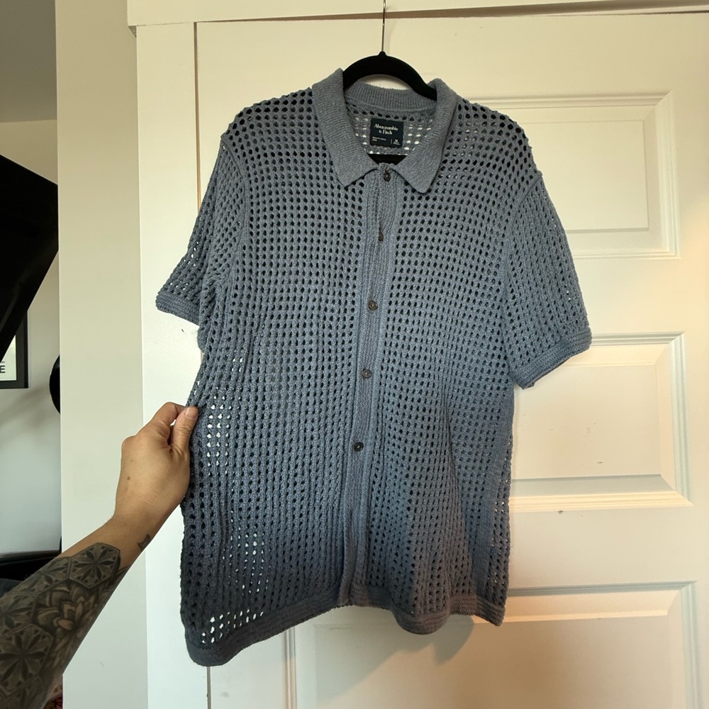 Men's Gray/Blue Knit Shirt - Abercrombie & Fitch